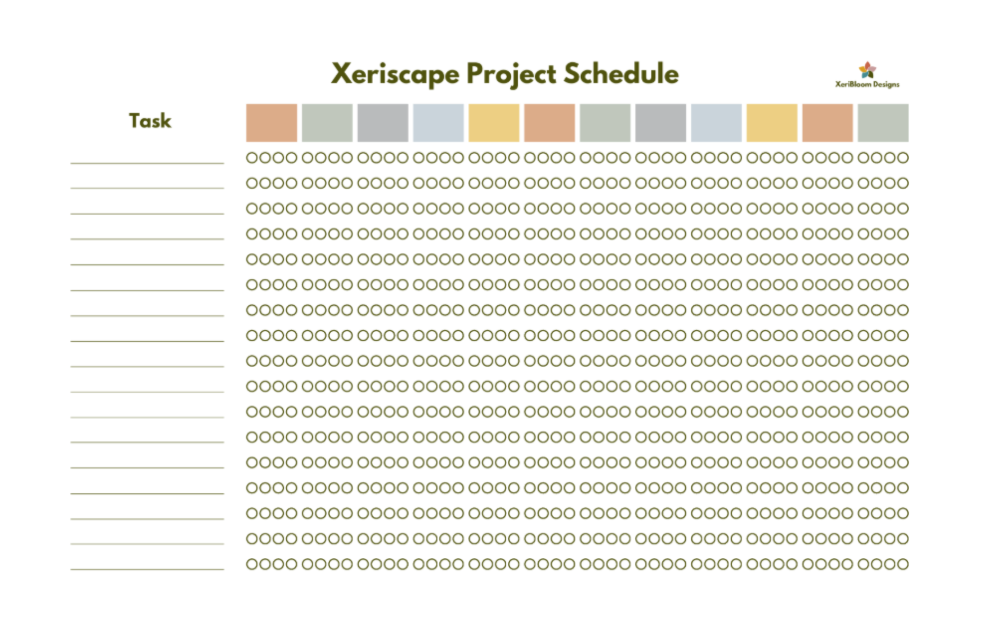 Printable Xeriscape Project Tracker